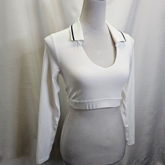 OFFLINE By Aerie White Real Me Long Sleeve Polo T-Shirt Size Medium - Picture 10 of 12